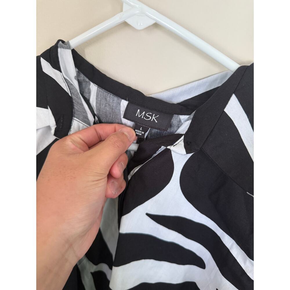 MSK | Summer Preppy Vacation Black/White Abstract Belted Fit & Flare Mini Dress - Picture 7 of 11